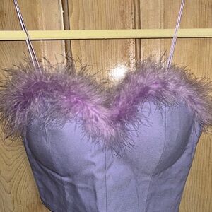 Lavender Feather Trim Spaghetti Strap Bustier